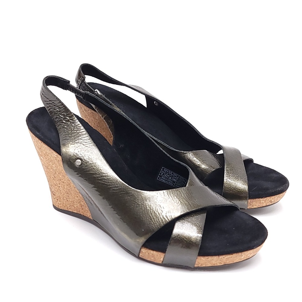 UGG Lucianna Metallic Bronze Leather Cork Wedge‎ Sandals Womens 8